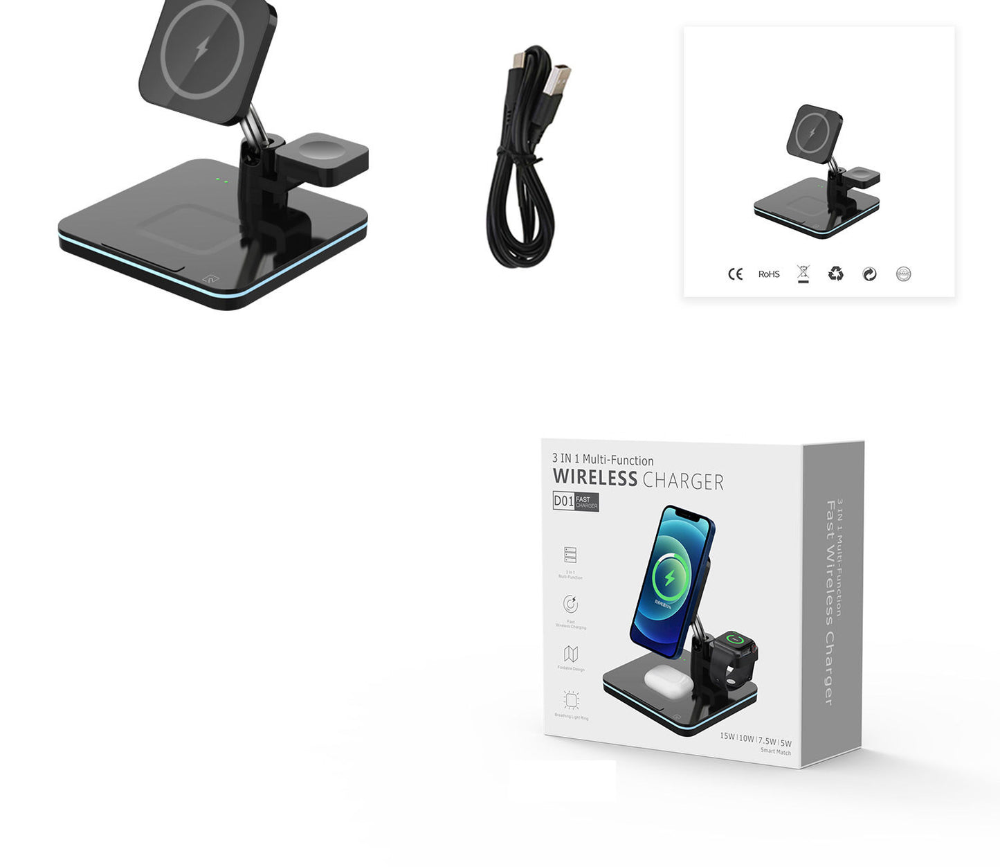 The Wireless Charger Is Suitable For Apple 13 Mobile Phone Wireless Charging Magsafe Magnetic Three-in-one Wireless Charging Stand